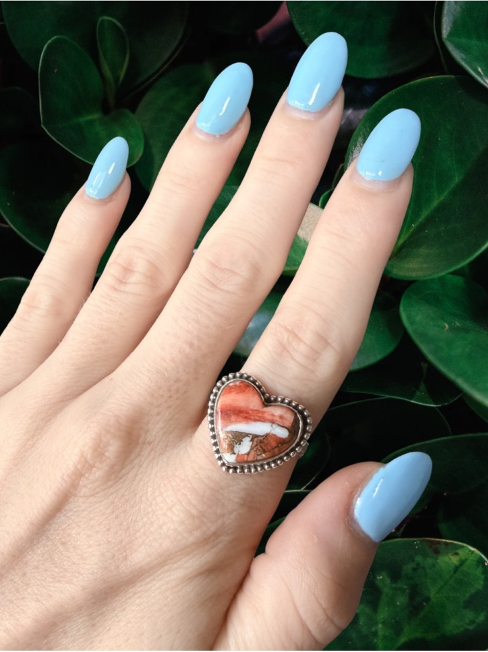 Spiny Oyster & Turquoise Matrix Heart Ring | 925 Sterling Silver Size 9 New